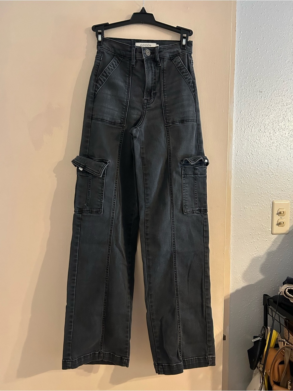 Black Cargo Wide-Leg Jeans